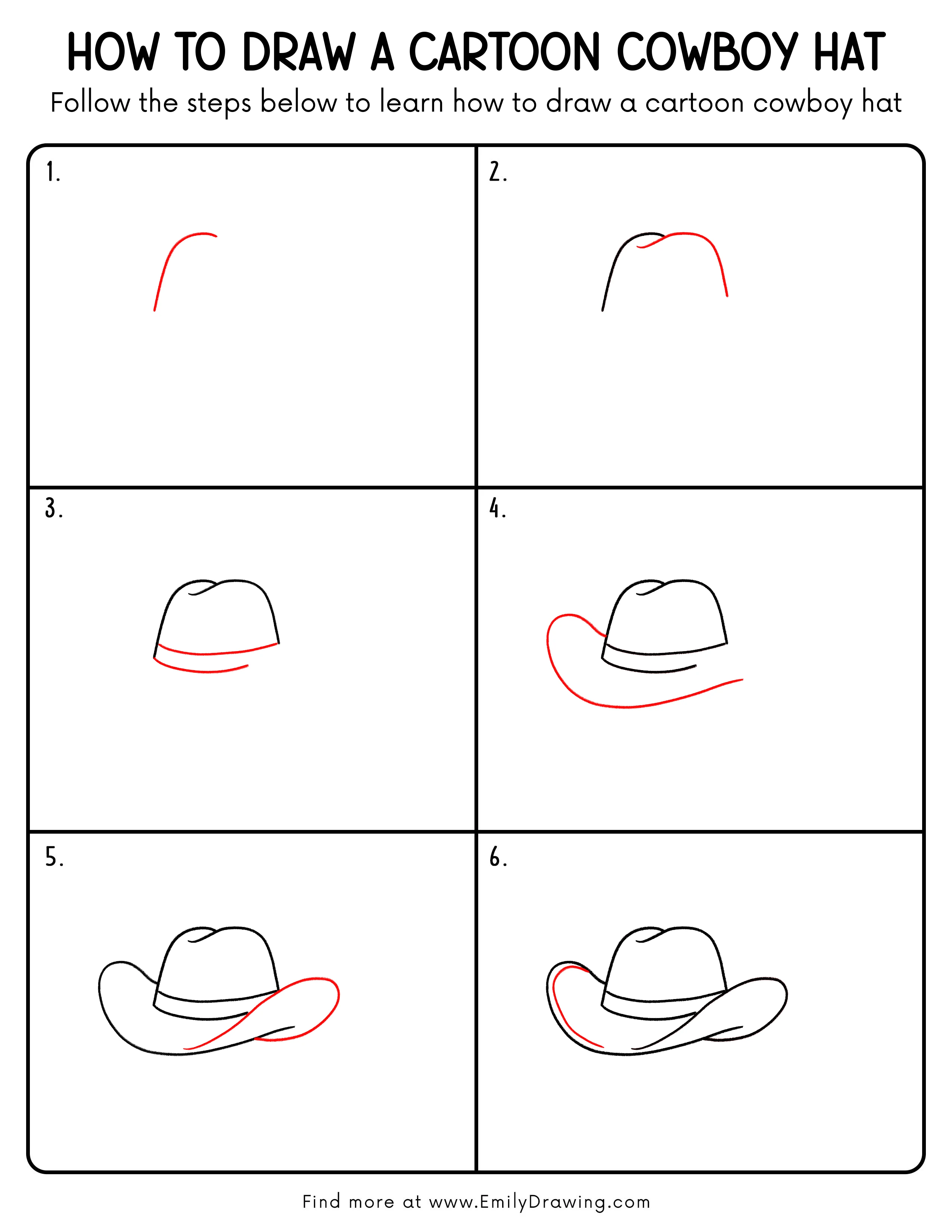 Printable Cartoon Cowboy Hat Drawing Guide